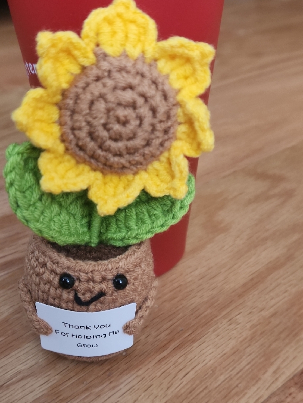 Red Stainless Steel Travel Tumbler 15 OZ Clear Lid Handmade Crochet Sunflower - Picture 8 of 14